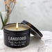1 wick personalized candle in black metall tin with lid