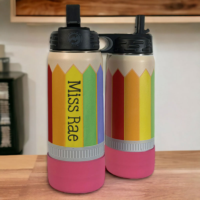Pencil Kids Water Bottle Personalized Tumbler With Premium Silicone Boot