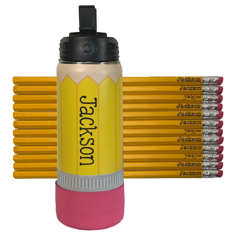 Pencil Kids Water Bottle Personalized Tumbler With Premium Silicone Boot
