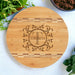 Round bamboo cutting board with butcher block inlay, laser engraved with monogram, wedding gift, housewarming present