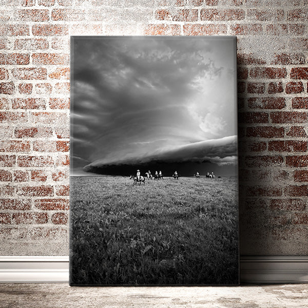 Storm Clouds on the Prairie - Horseback Cowboy Photo Canvas print by artist Garrett Osgood