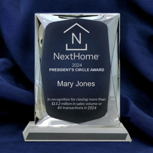 NextHome President's Circle Award - 7.25" Faceted Crystal Rectangle Award