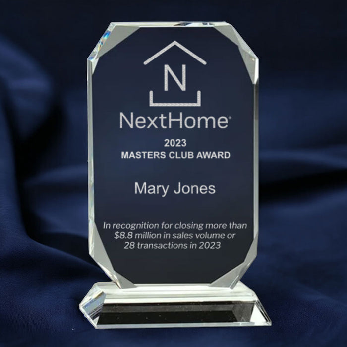 NextHome Masters Club Award - 7" Faceted Crystal Rectangle Award