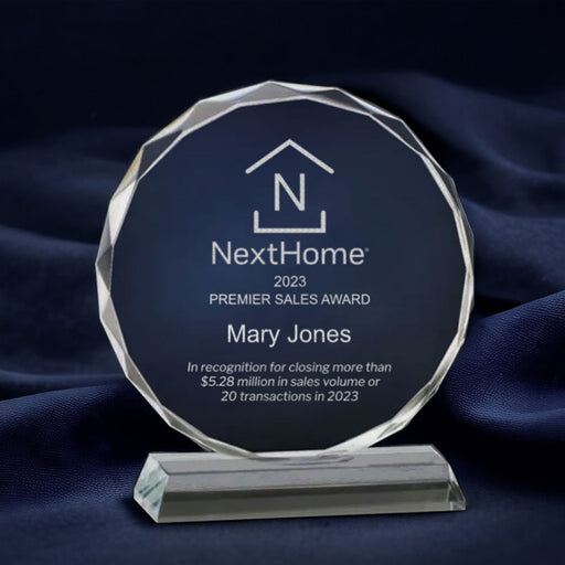 CRY222 NextHome Premier Sales Award - 5" Faceted Round Crystal Award