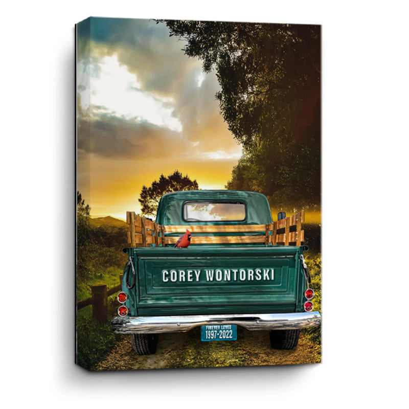 Memorial Vintage Truck Canvas Print | Personalized Cardinal Keepsake Art