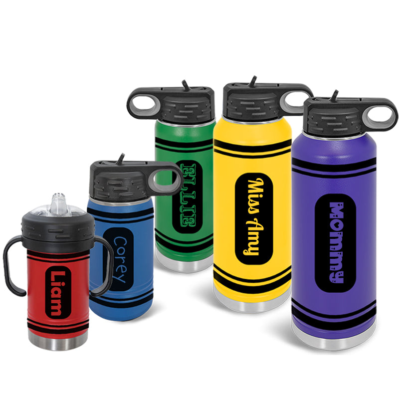 Crayon Kids Water Bottle Personalized Insulated Tumbler — Wichita