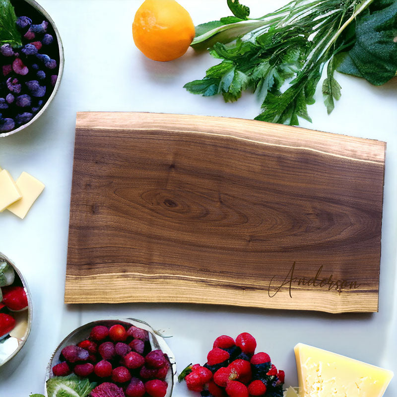 laser engraved personalized black walnut charcuterie board extra large