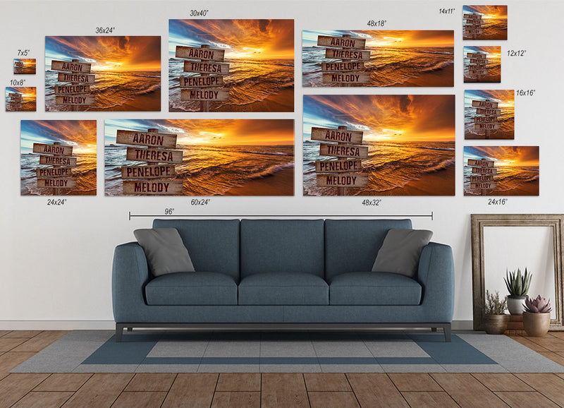 Personalized Sunset Beach Shoreline Canvas Family Name Sign Wall Art