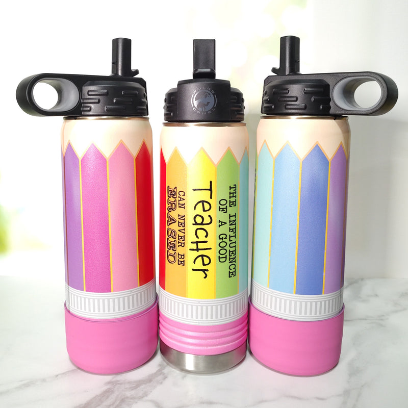 Pencil Kids Water Bottle Personalized Tumbler With Premium Silicone Boot