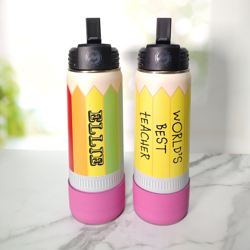 Pencil Kids Water Bottle Personalized Tumbler With Premium Silicone Boot