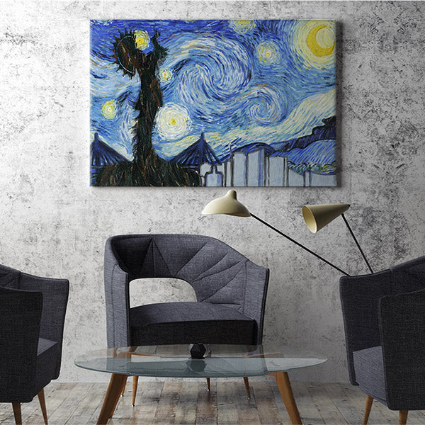 Custom Starry Night Keeper of the Plains Wichita Kansas Canvas Wall Art Painting