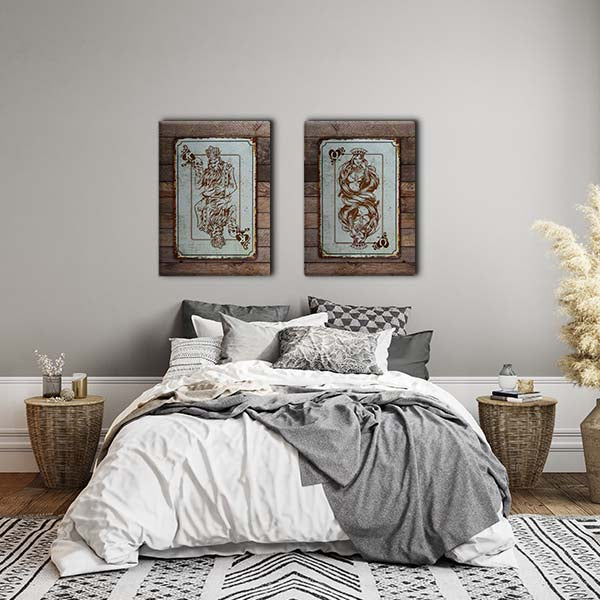 King and Queen of Hearts Mermaid Poker Rustic Tin Cards Canvas Print