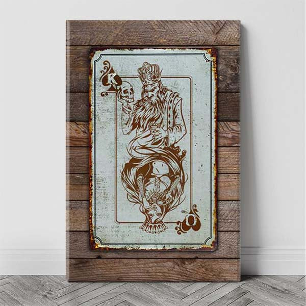 King and Queen of Hearts Mermaid Poker Rustic Tin Cards Canvas Print