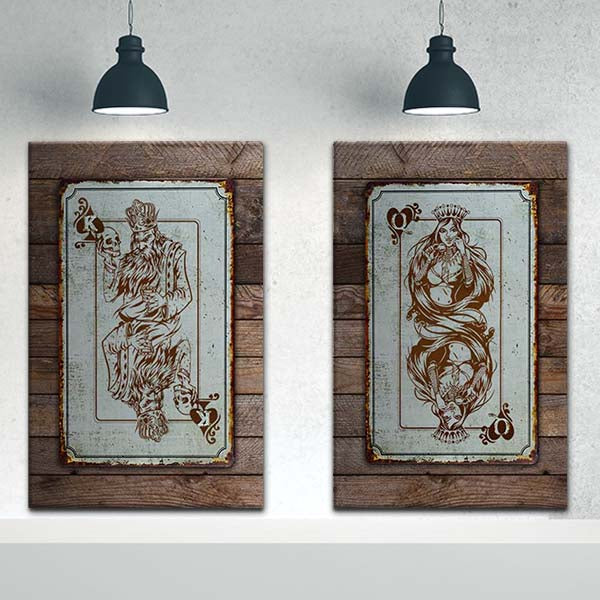 King and Queen of Hearts Mermaid Poker Rustic Tin Cards Canvas Print