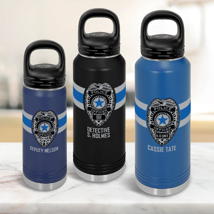 Custom Police Badge Stainless Steel Insulated Water Bottle - Personalized Gift for Law Enforcement