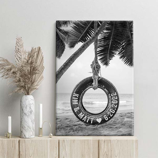 Personalized Tire Swing at the Ocean - Custom Beach House Home Decor Canvas