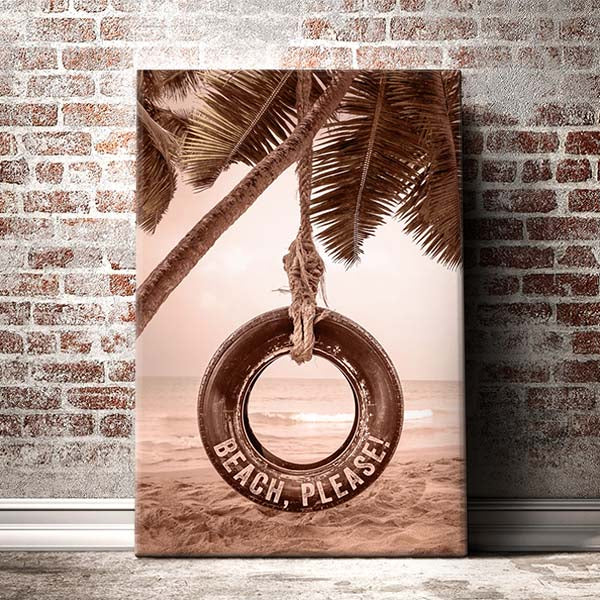 Personalized Tire Swing at the Ocean - Custom Beach House Home Decor Canvas