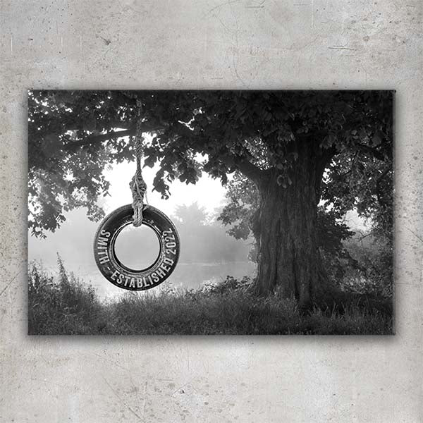 Personalized Tire Swing Canvas: Lakeside Tree - Custom Couples Home Decor