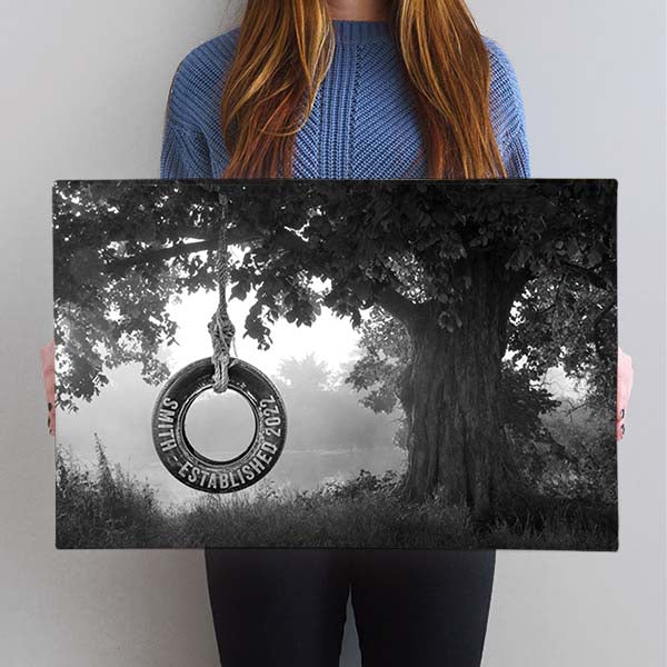 Personalized Tire Swing Canvas: Lakeside Tree - Custom Couples Home Decor