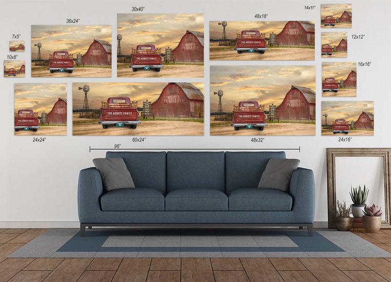 Old Farmhouse Windmill Vintage Truck Canvas Print | Personalized Country Barn Wall Art