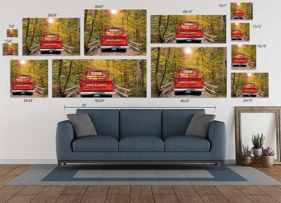 Custom Vintage Truck Wall Art Personalized Canvas Home Decor with Couple's Names
