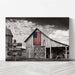 Rustic barn signs canvas, heartland heritage decor, customizable wooden signs, Americana charm artwork, personalized heartland canvas, old barn and American flag, family gifts with patriotic flair, countryside decor, timeless heartland beauty