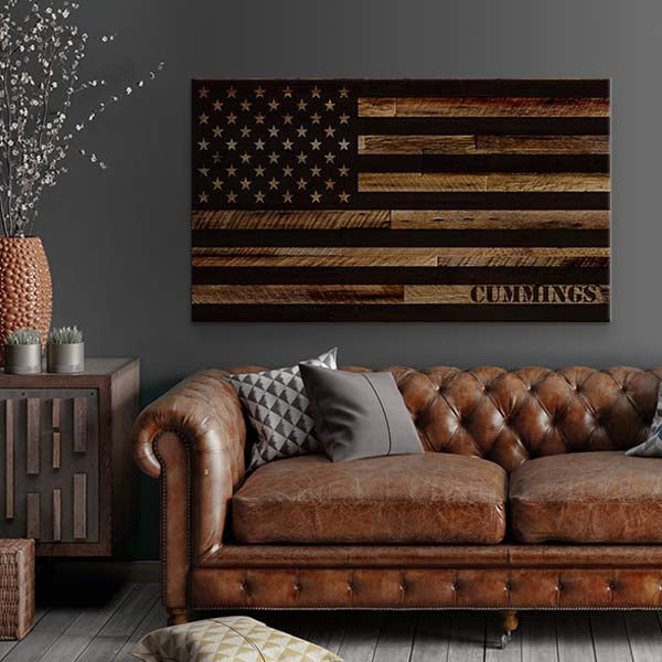 Patriotic Decor: Personalized Rustic Wooden U.S. Flag Canvas Wall Art