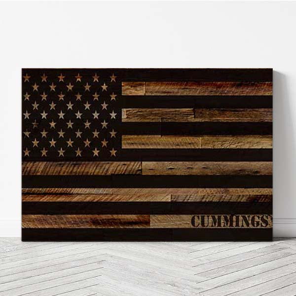 Patriotic Decor: Personalized Rustic Wooden U.S. Flag Canvas Wall Art