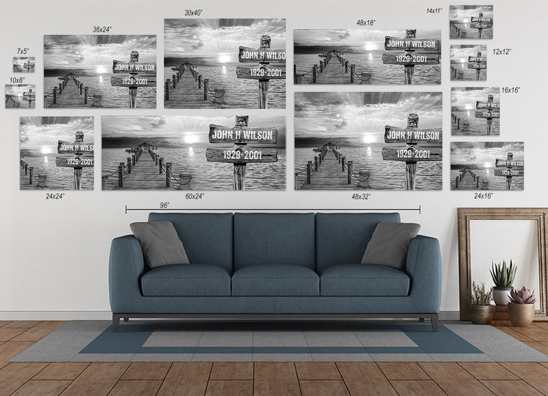 Personalized Family Name Sign Wall Art - Ocean Dock at Sunset Canvas
