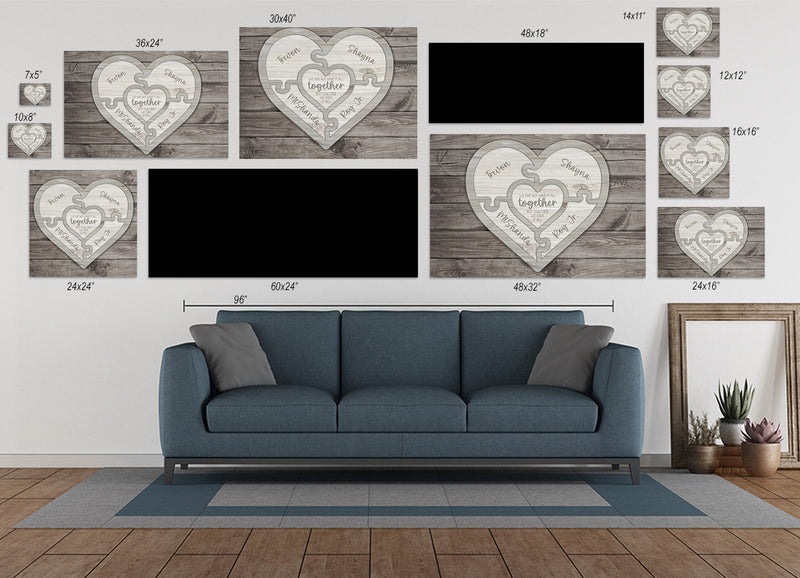 Personalized Family Love Name Wood Heart Puzzle - Canvas Wall Art