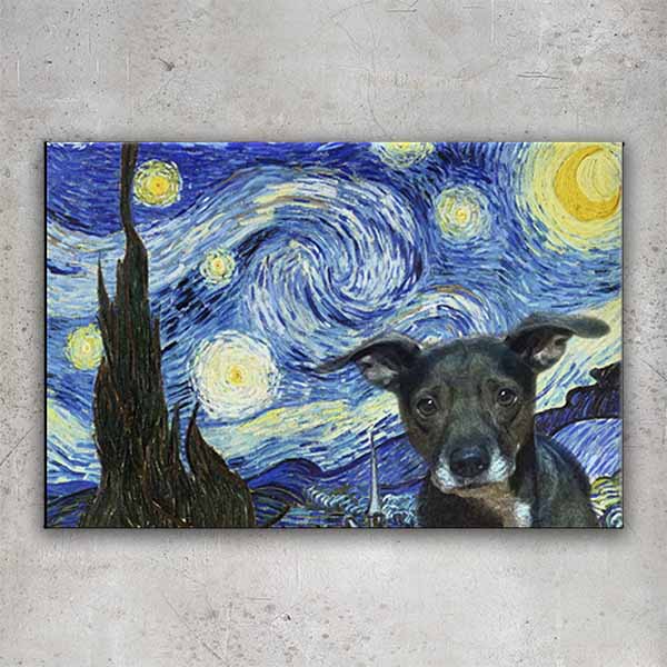 Starry Night Dog Wall Art Canvas Custom Pet Portrait