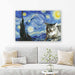 Add your cat photo to Van Gogh's starry night painting with this unique canvas wall art personalized home decor print for a cat owner. Best personalized gift for cat owner ever!