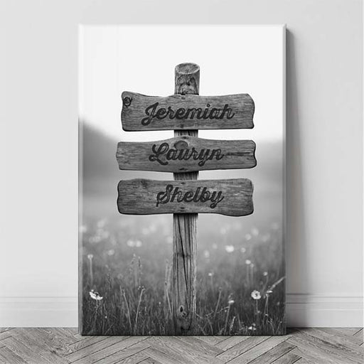 Personalized Golden Hour Field Canvas Wall Art - Black and White Personalized Wall art for families from Wichita Gift Co