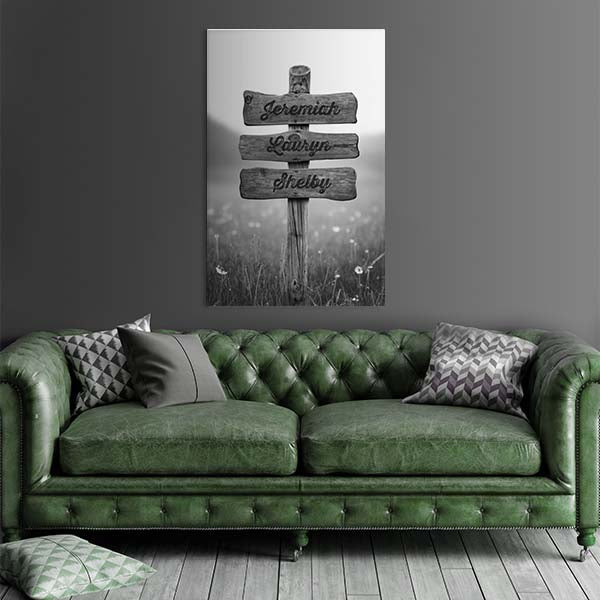 Personalized Golden Hour Dandelion  Field Family Canvas Wall Art with Custom Wood Name Sign