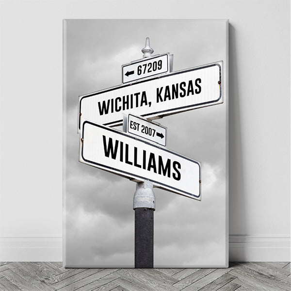 Custom Family Birth Date + Name Personalized Street Sign Canvas Wall Art