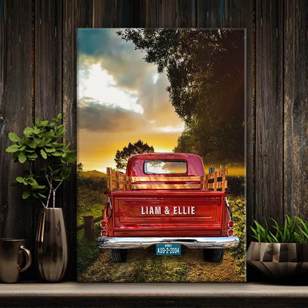 Memorial Vintage Truck Canvas Print | Personalized Cardinal Keepsake Art