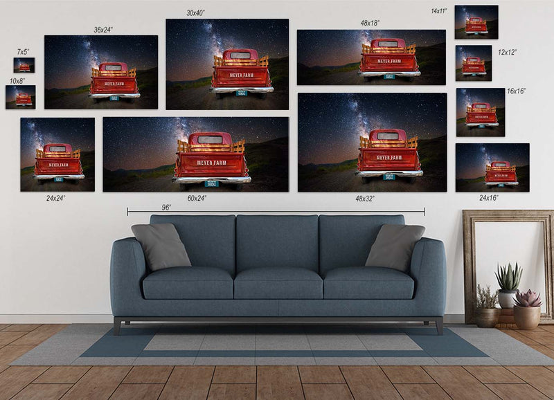 Custom Vintage Truck Milky Way at Night Canvas Wall Art | Choose Your Color & Names