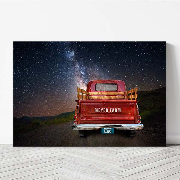 Vintage Truck under Milky Way Starry Night Sky Canvas Wall Decor
