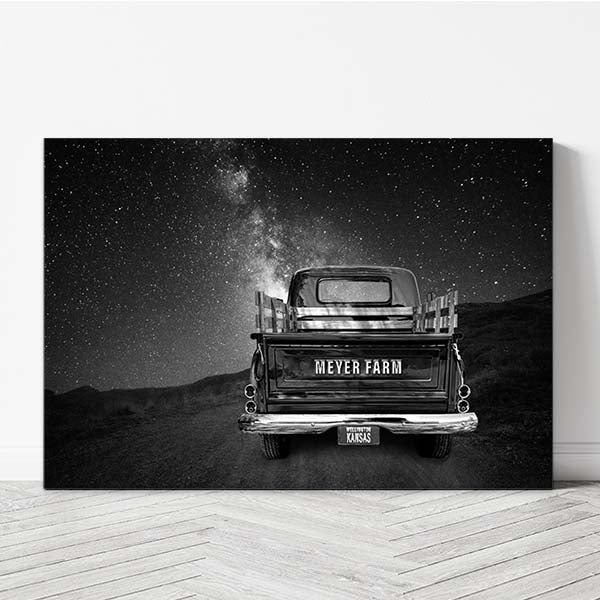 Custom Vintage Truck Milky Way at Night Canvas Wall Art | Choose Your Color & Names
