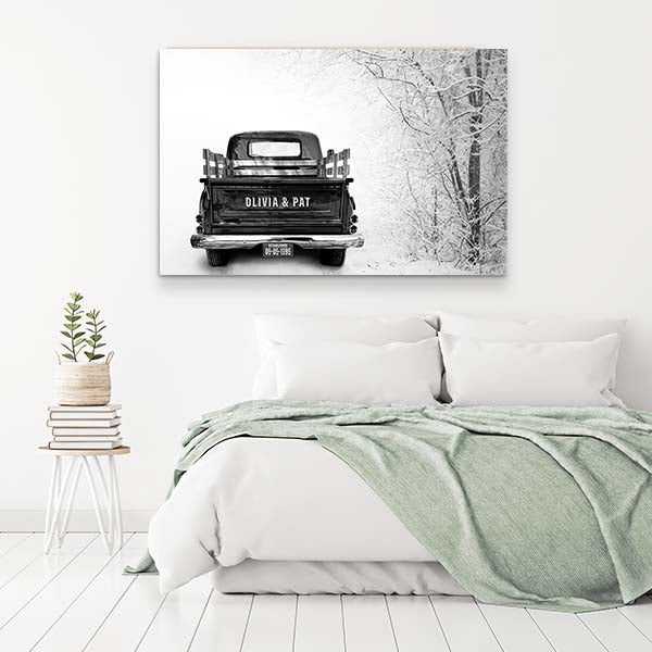 Winter Journey Vintage Truck Canvas Print | Personalized Seasonal Wall Art