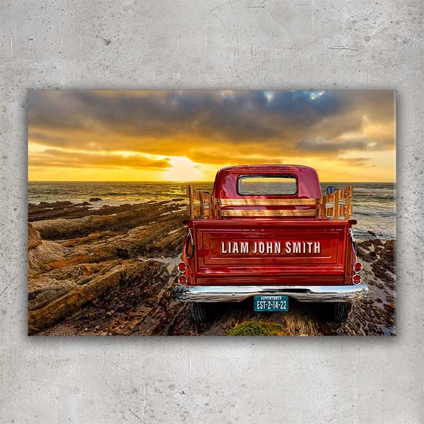 California Sunset Vintage Truck Canvas Print | Personalized Coastal Art