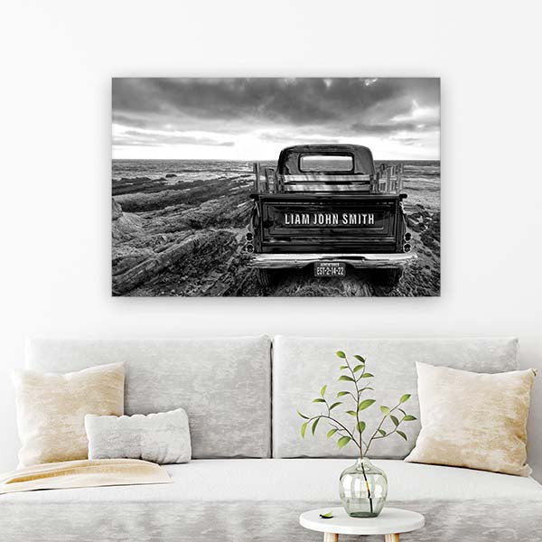 California Sunset Vintage Truck Canvas Print | Personalized Coastal Art