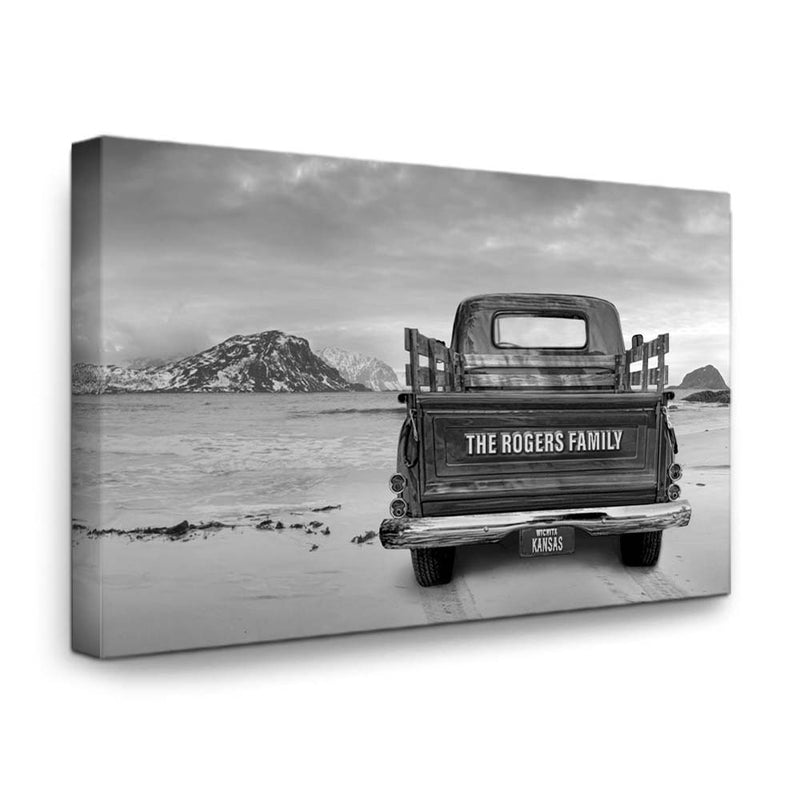 Winter Beach Getaway Canvas Print | Personalized Vintage Truck Home Decor Art