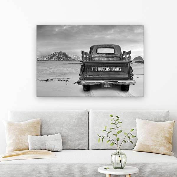 Winter Beach Getaway Canvas Print | Personalized Vintage Truck Home Decor Art