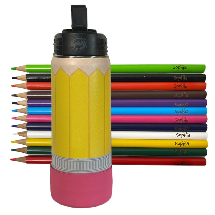 Pencil Kids Water Bottle Personalized Tumbler With Premium Silicone Boot