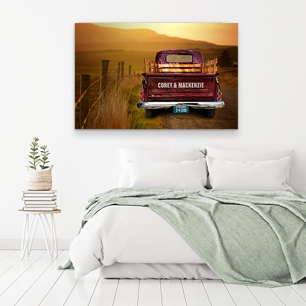 Personalized Vintage Truck on Country Road Canvas Wall Art | Choose Your Color & Names