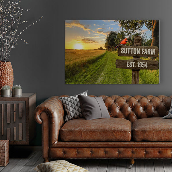 Customizable Family Wood Street Signs - Wheat Field and Country Road