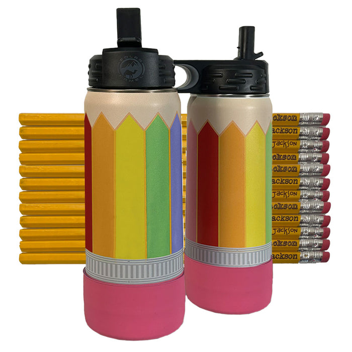 Pencil Kids Water Bottle Personalized Tumbler With Premium Silicone Boot
