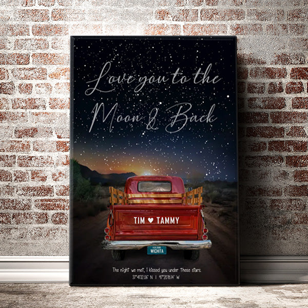 Custom Star Map Vintage Truck Canvas Print - Personalized Night Sky Art for Memorable Occasions