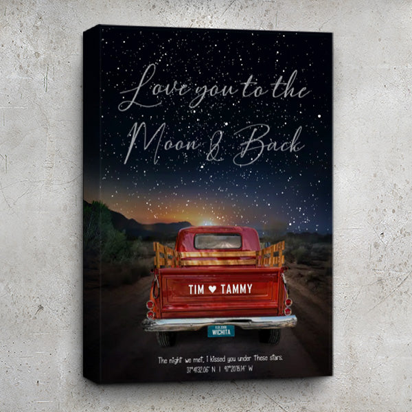 Custom Star Map Vintage Truck Canvas Print - Personalized Night Sky Art for Memorable Occasions